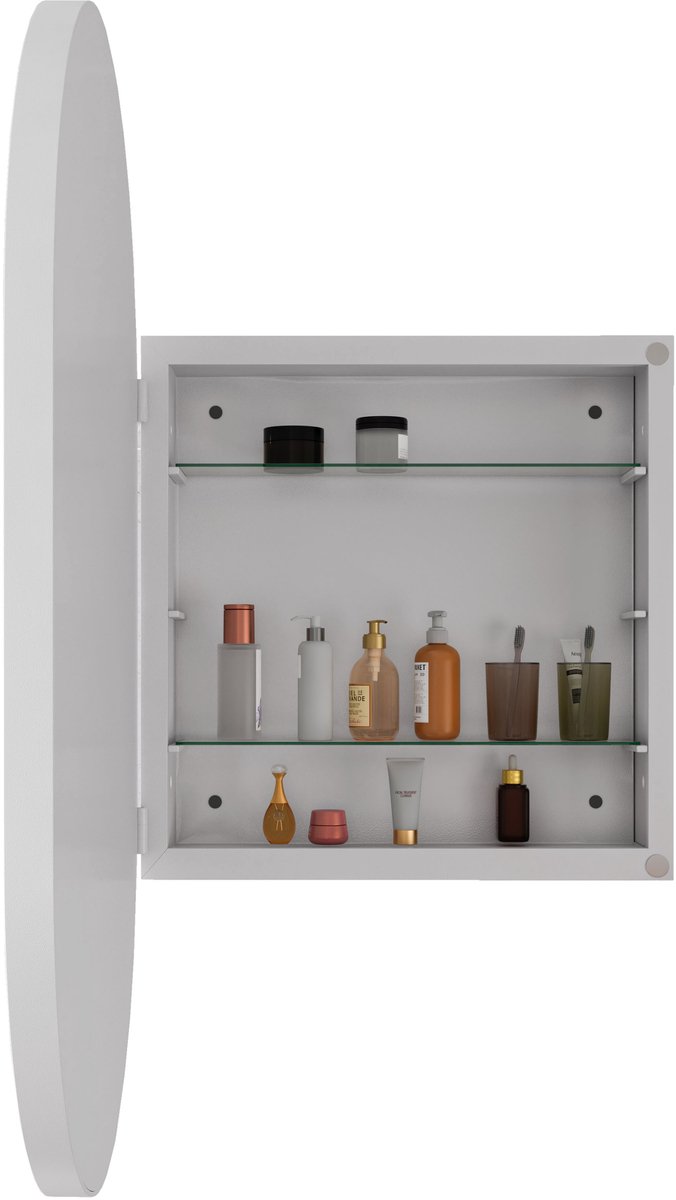 Merax Witte Spiegelkast Ovaal – Wand- of Inbouwspiegelkast met Opbergruimte – Metalen Frame – 85 x 51 cm