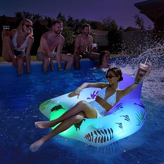 Piscine Opblaasbaar , matelas pneumatique, chaise de natation avec lumière wisselend , alimentée par l'énergie solaire, piscine d'eau, pour adultes, banc avec 2 porte-gobelets, matelas pneumatique, piscine pour adultes