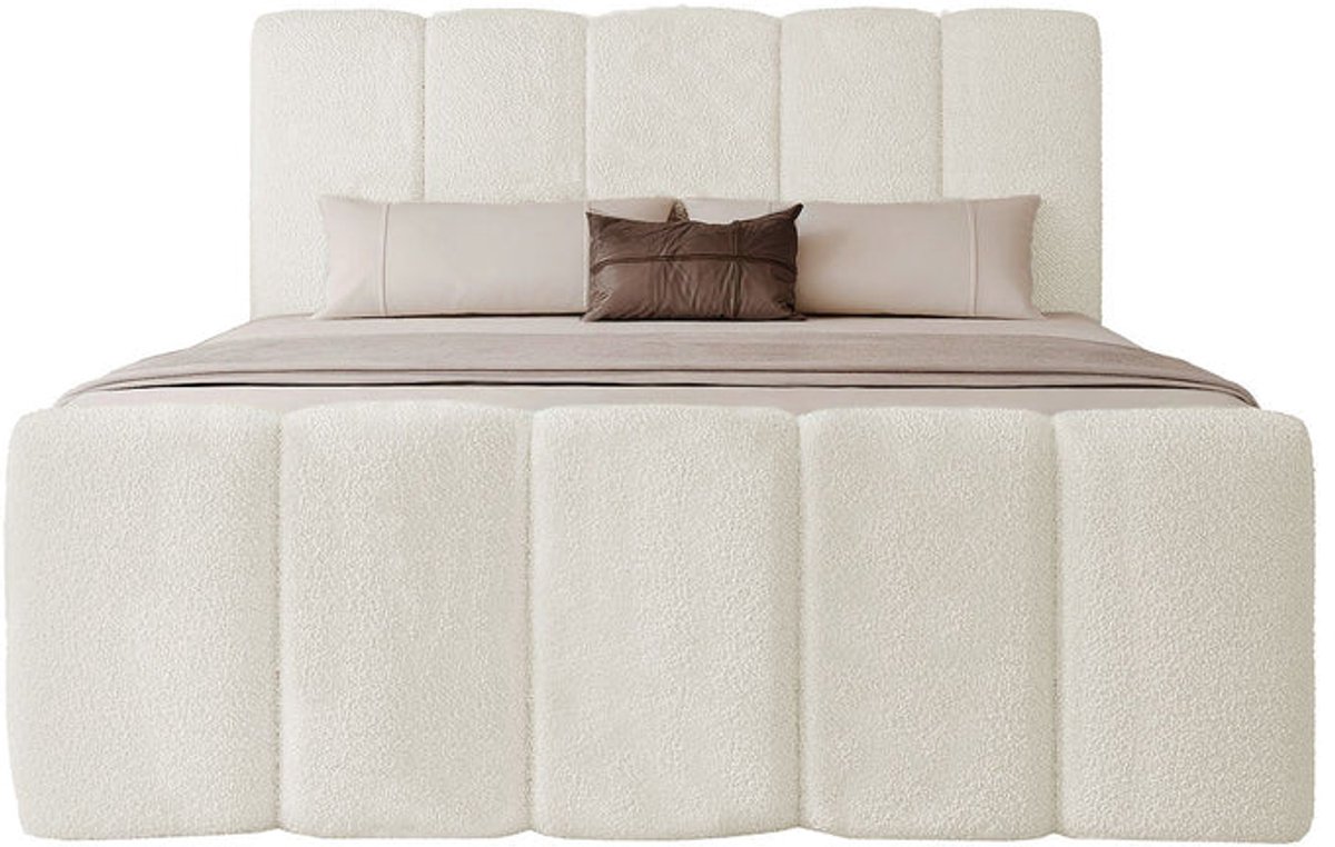 Juskys Boxspringbed Manitoba - Bouclé stof - 180 x 200 cm - Incl. Opbergvak - Crème