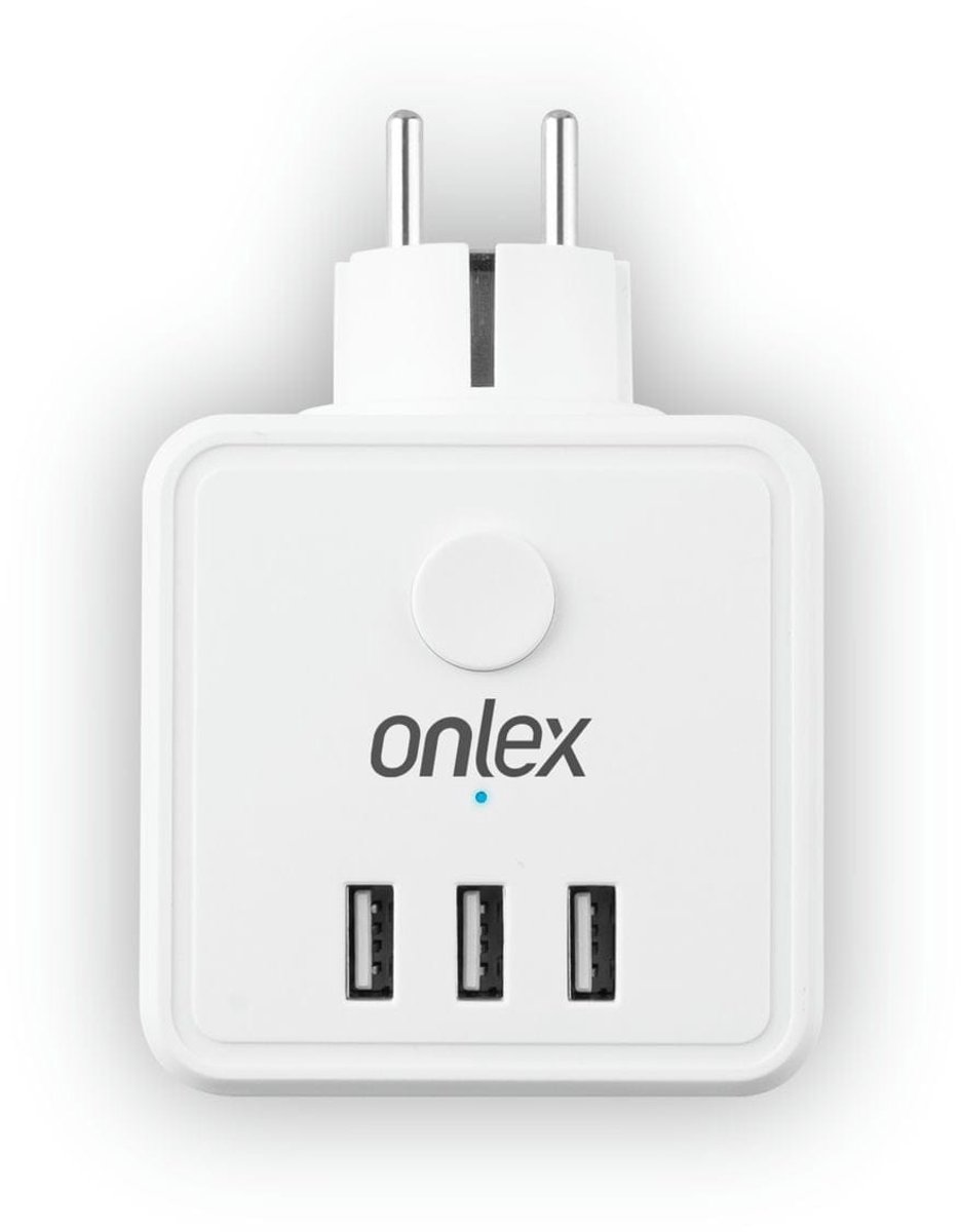 PowerCube Stekkerdoos 3 Stopcontacten + 3 USB 3.1A – 10A – Zonder Kabel – Met Schakelaar – Wit – Onlex