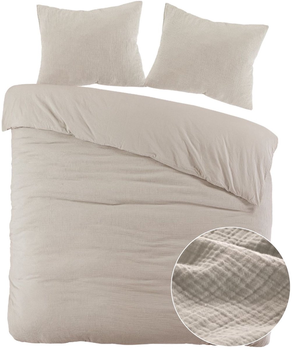 Papillon Dekbedovertrek Mousseline Zand - 200x200/220 cm - 100% Percale Katoen - Hoogwaardige kwaliteit