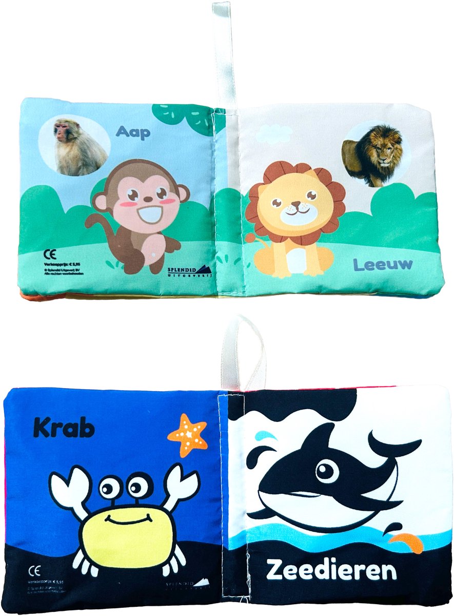 Splendid Uitgeverij® - 2 zachte knisperboekjes baby - Zeedieren + Landdieren - Buggyboekje voor de kleine handjes - Boekjes eerste jaar - Baby speelgoed - Jongen / Meisje - 0 jaar / 6 maanden / 1 jaar - Kleine cadeautjes - Eerste woordjes dieren — afbeelding 2