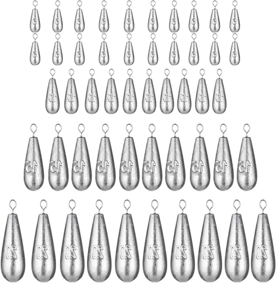 Allecto Plus - 50 stuks Viskogels Lood Gewichten Set voor Vissen met Hengelaccessoires