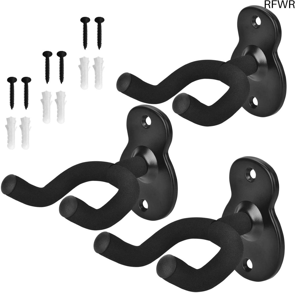 RFWR® 3-Pack Gitaar Hanger - Wandmontage voor Akoestische, Elektrische, Bas & Ukelele