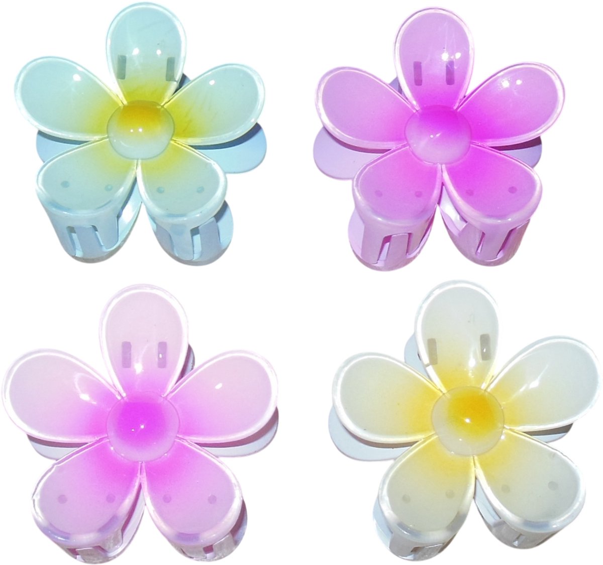 4 Haarklemmen bloem lichtroze/ geel-wit/ lichtblauw-geel/ roze