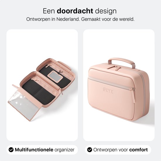 ONYX Trousse de Toilette Rose - Pochette à Maquillage - Organiseur de Cosmétiques - Agencement Intelligent - Miroir de Maquillage - Suspendable - Pour Femmes et Hommes - Taille : M