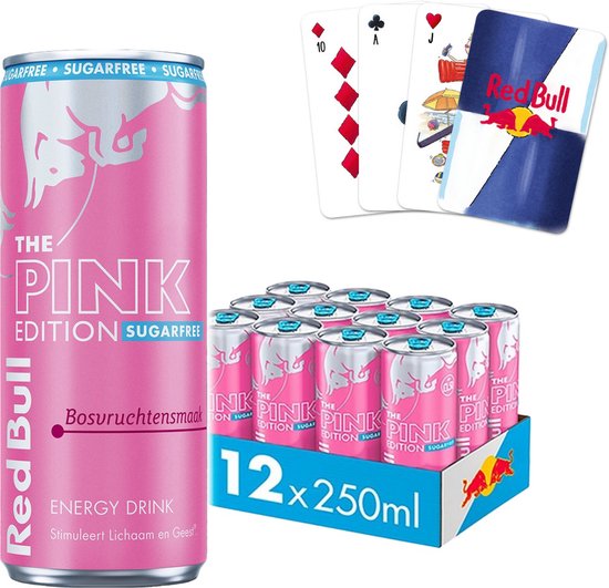 Red Bull The Pink Edition Wildberry - Suikervrije Energiedrank - Sugarfree Energy Drink - 12x250 ml (3000ml) + Red Bull Kaartspel