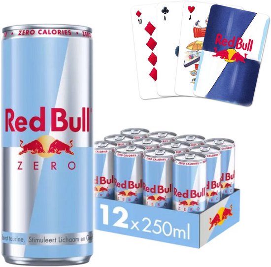 Red Bull Zero Energy Drink - Energiedrank - Sugarfree - Suikervrije Energiedrank - 12x250 ml (3000ml) + Red Bull Kaartspel