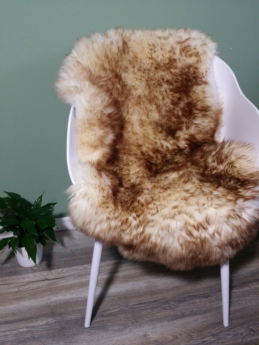 Schapenvacht Klassiek Moeflon S (95cm) - 100% ECHT - Schapenvacht Wol Vloerkleed - Bruin Wit