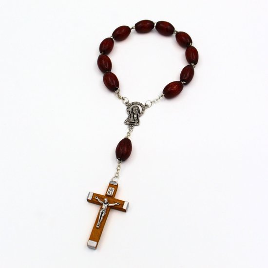 Chapelet de 10 Perles en bois - Chapelet catholique italien - Perles ovales 20 x 10 mm - Handgemaakt en Italie