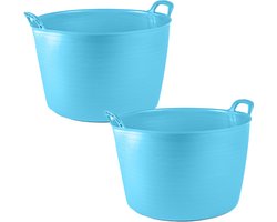 Plasticforte Flexibele kuip of emmer - 2x - blauw - 75 liter - stevig kunststof - 58 x 55 cm - Afvalbak - Wasmand - Opbergmand - Extra groot