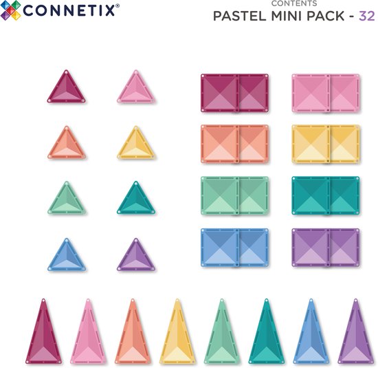 CONNETIX - Magnetisch Tegels - Pastel Miniverpakking - 32 Stuks - Magnetisch Speelgoed