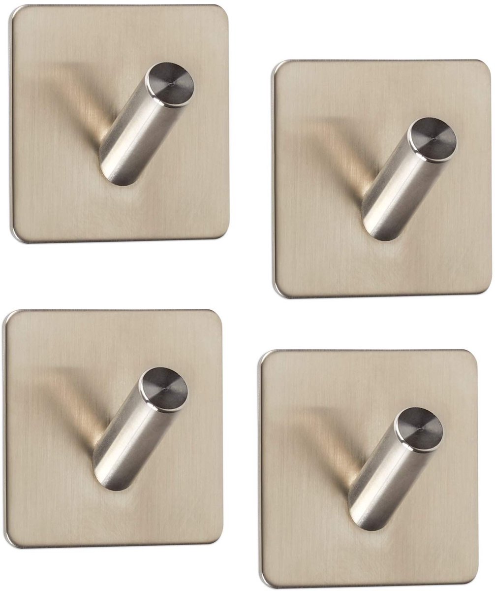 4 x Wandhaken ADRA met 1 haak 45 x 45 x 29 mm zelfklevend 3M RVS voor keuken en badkamer Theedoekhouder Keukenhaak zelfklevende haak van SOTECH