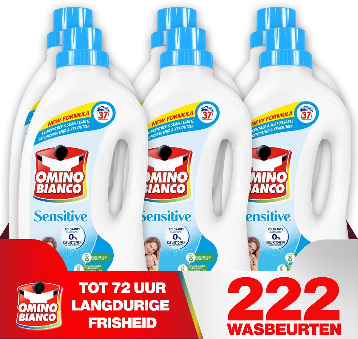 Goedkoopste Omino Bianco Sensitive - Vloeibaar wasmiddel - 6 x 1.48 L - Geconcentreerd