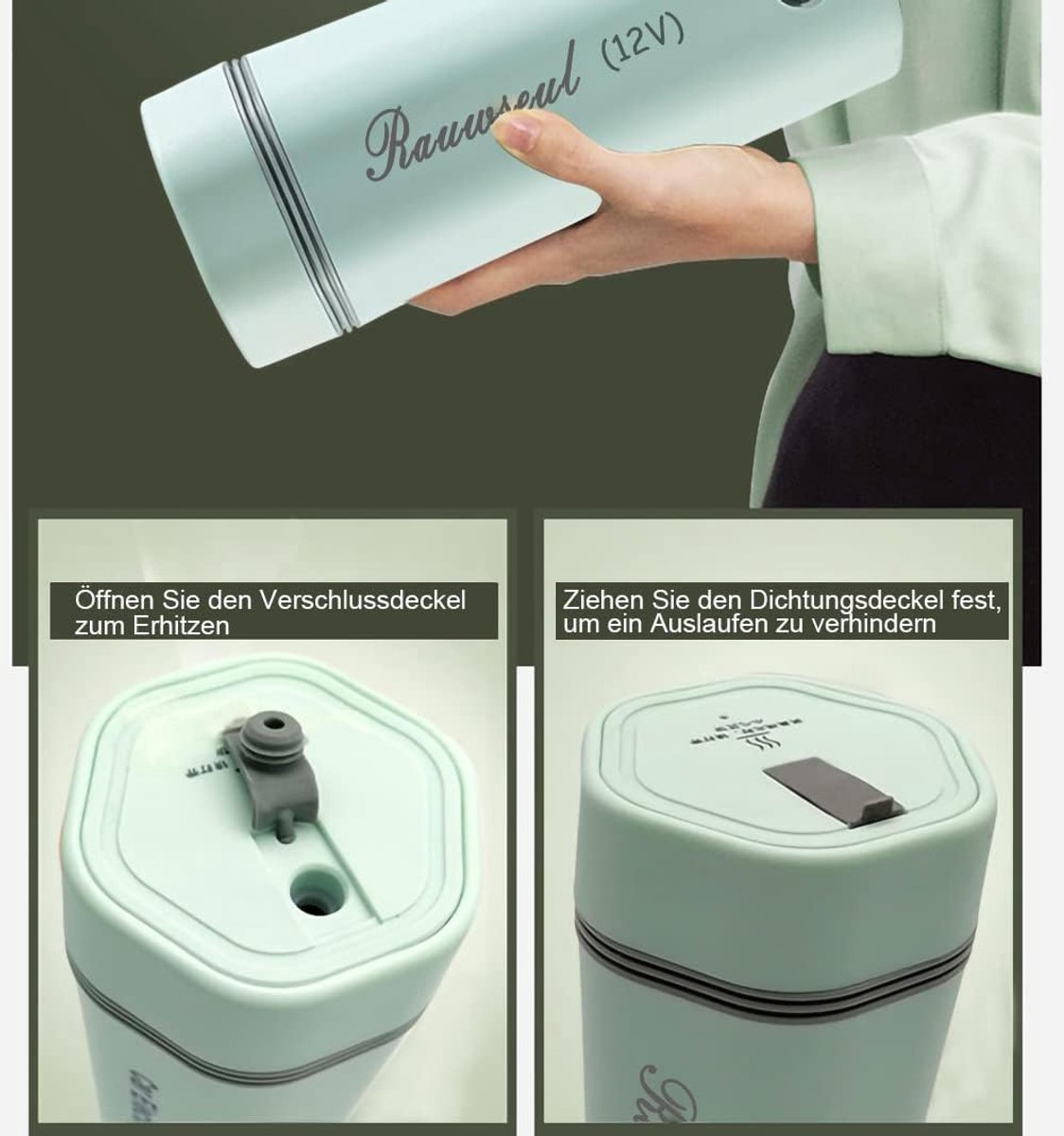 RFWR® Draagbare elektrische reisbeker voor auto - 350ml, 80W warmhoudfunctie