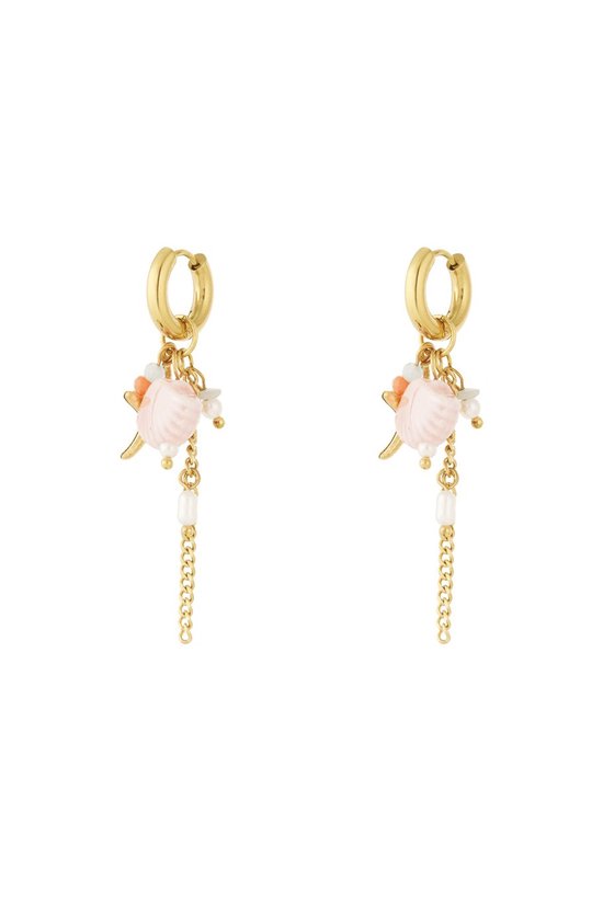 Ocean love oorbellen- roze- goudkleur- schelp- zeester