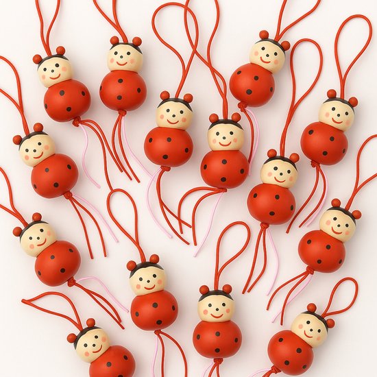 Gelukspoppetjes - (25 Stuks) Gelukshangers - Lieveheersbeestjes -- Geluks Lieveheersbeestjes - 3 cm