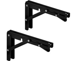 SOTECH 1 paar opvouwbare consoles voor zwaar gebruik (200 x 120 mm, zwart, draagvermogen tot 150 kg) wandconsole voor wandmontage