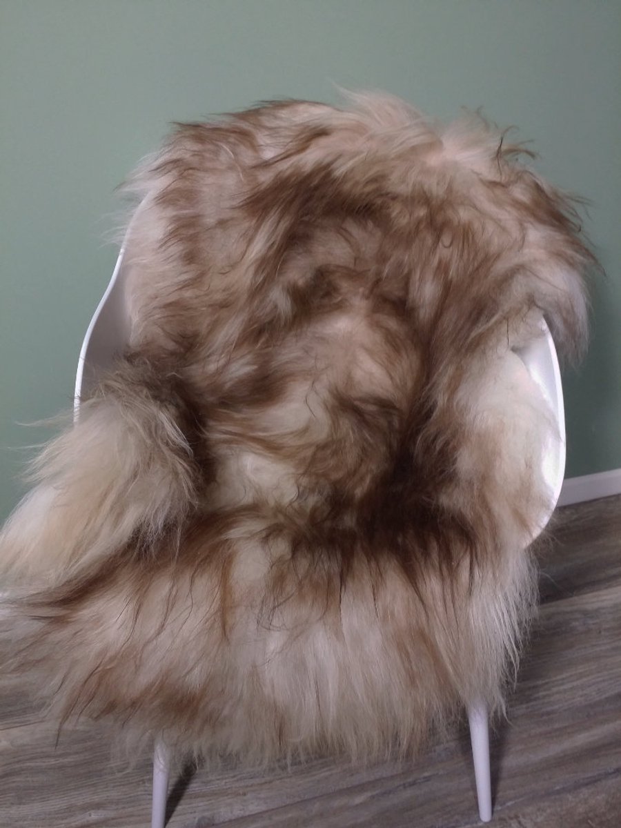 Schapenvacht IJslands Bruin Wit Melange S (95cm) - 100% ECHT - Schapenvacht Wol Vloerkleed