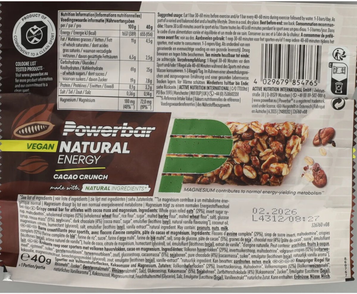 PowerBar - Natural Energy Cereal Reep Cacao Crunch - 3 x 40 gr - Voordeelverpakking