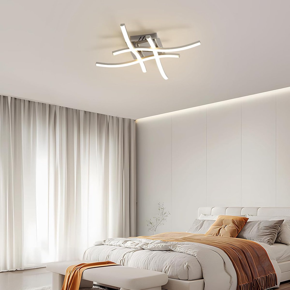 Haobosic - LED-plafondlamp, moderne LED-armatuur, 4 geïntegreerde LED-strips, 24 W, 2700 lm, neutraal licht 4500 K, perfect voor slaapkamers en woonkamers