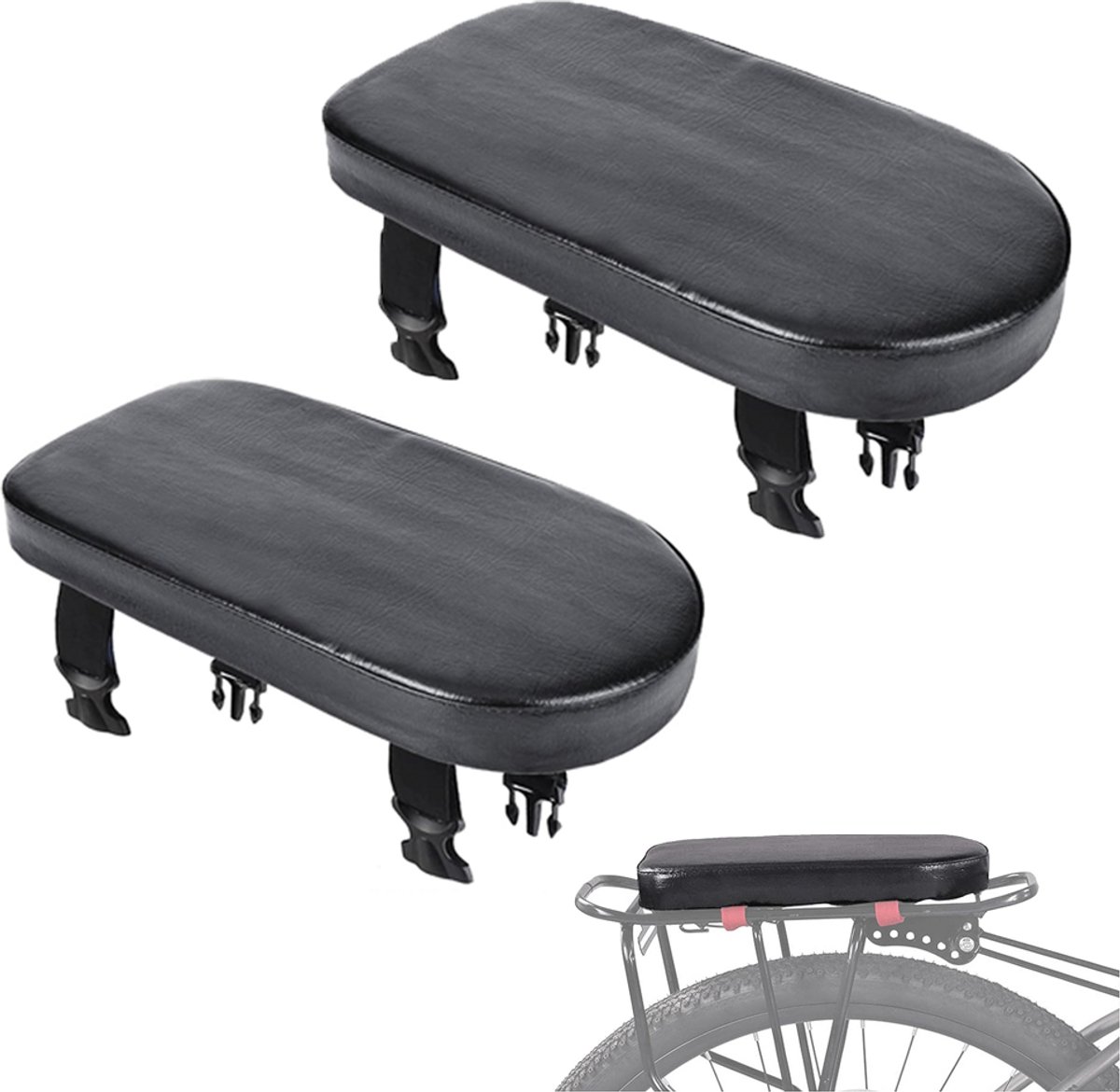 2 Stuks Fietsstoeltje Achterzitje - 30x15x5 Cm - Bagagedrager Kussen - Fietskussen Achter - Verband - Stoelen Voor Mountainbikes - Stoelen Voor Mountainbikes - Dikker Zitvlak - Voor Elektrische Fiets/ Fietsen/Elektrische Scooter - Zwart