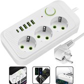 Bol.com Stekkerdoos met USB en PD Snelladen - 2 Meter Verlengkabel 3 AC Stopcontacten 5 USB-poorten (Inclusief 1 Type-C) - Netwe... aanbieding
