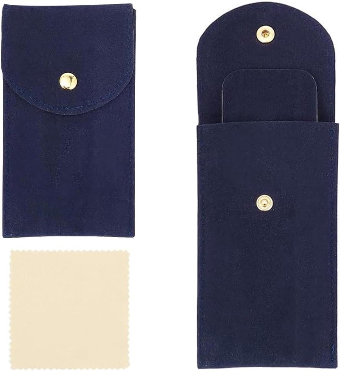 Allecto Plus - Set van 2 Horloge Opbergzakjes van Flanel met Drukknop - Donkerblauw - Reis Horloge Opberghoes voor Individuele Horloges - Draagbaar en Beschermend - Ideaal voor Reizen en Outdoor Gebruik