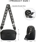 Zwarte Eleganci crossbody tas van zacht vegan leer, 21.5cm breed, met geometrische schouderband.