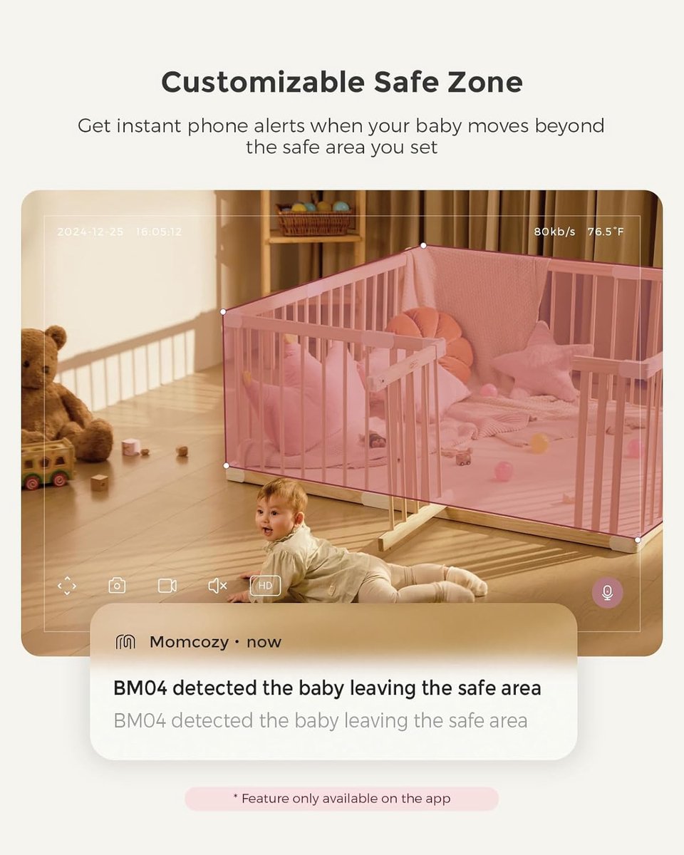 RFWR® Babyfoon met camera-app en nachtzicht - 5 inch wifi-video-monitort met zoom en huilidentificatie thumbnail 3