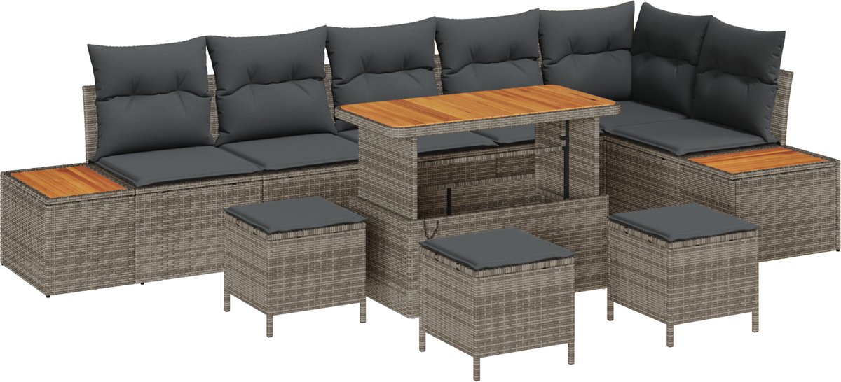 vidaXL - Tuinbank - Set - 10 - pcs - Grijs - poly - rattan
