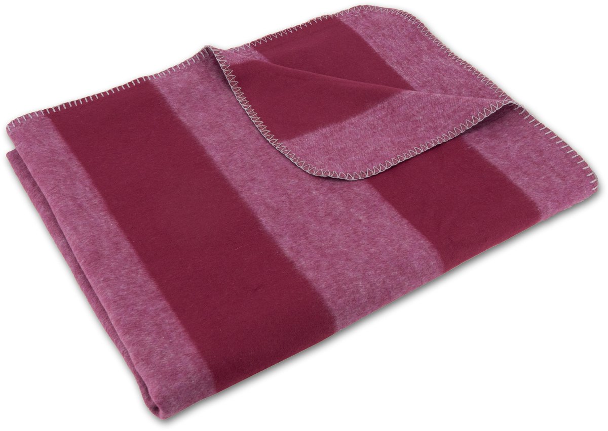 Sleepling 150 x 200 cm plaid | knuffel deken | sofa- of woondeken | van katoenmix | wasbaar op 30 graden | Made in Germany | bordeaux gestreept