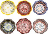 Plats à trempette, bols à sauce, bols à tapas, bols à snack en porcelaine lot de 6, bols à snack et bols à trempette Ø 9,8 cm Bols à sauce soja Boho pour sushi, snack 70 ml
