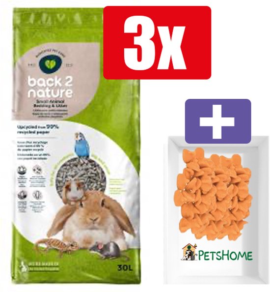 Back-2-Nature - Bodembedekking voor Knaagdieren - 30 L - 3 zakken - Inclusief PetsHome Drops Wortel Snoepjes