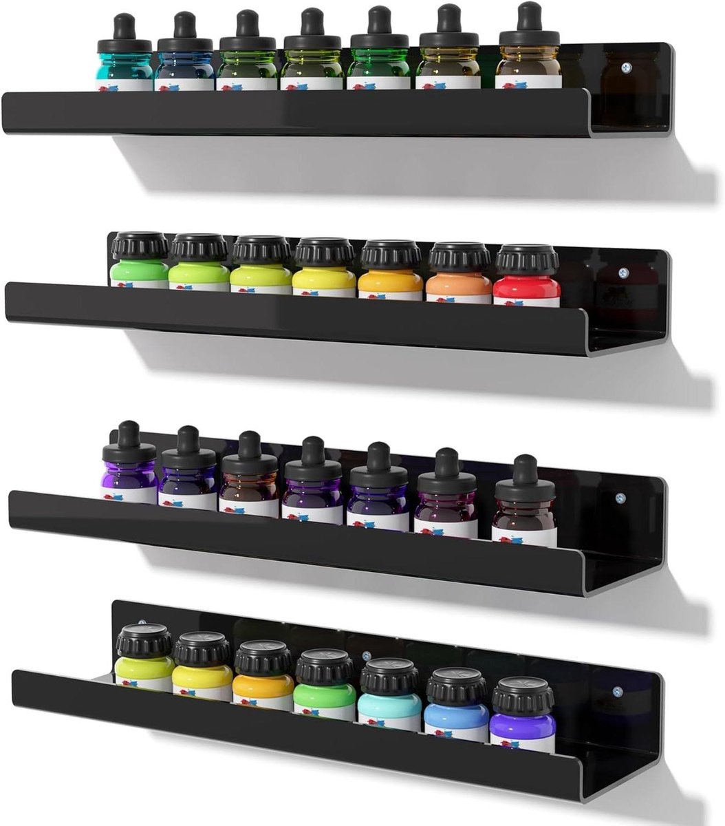 Allecto Premium - Zwevende zwarte muurplanken set voor badkamer, slaapkamer, woonkamer en keuken - 38 x 10 cm.
