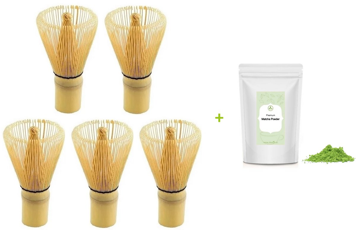 Matcha Klopper - Bamboe Matcha Whisk - Voordeelset 5x Matcha klopper - Hoogste Kwaliteit Chasen Whisk - Handgemaakt - Gratis Verzending - Japanse Theeceremonie - Gratis Theeje Premium Matcha Poeder bij elke bestelling - Multipack - 5 stuks