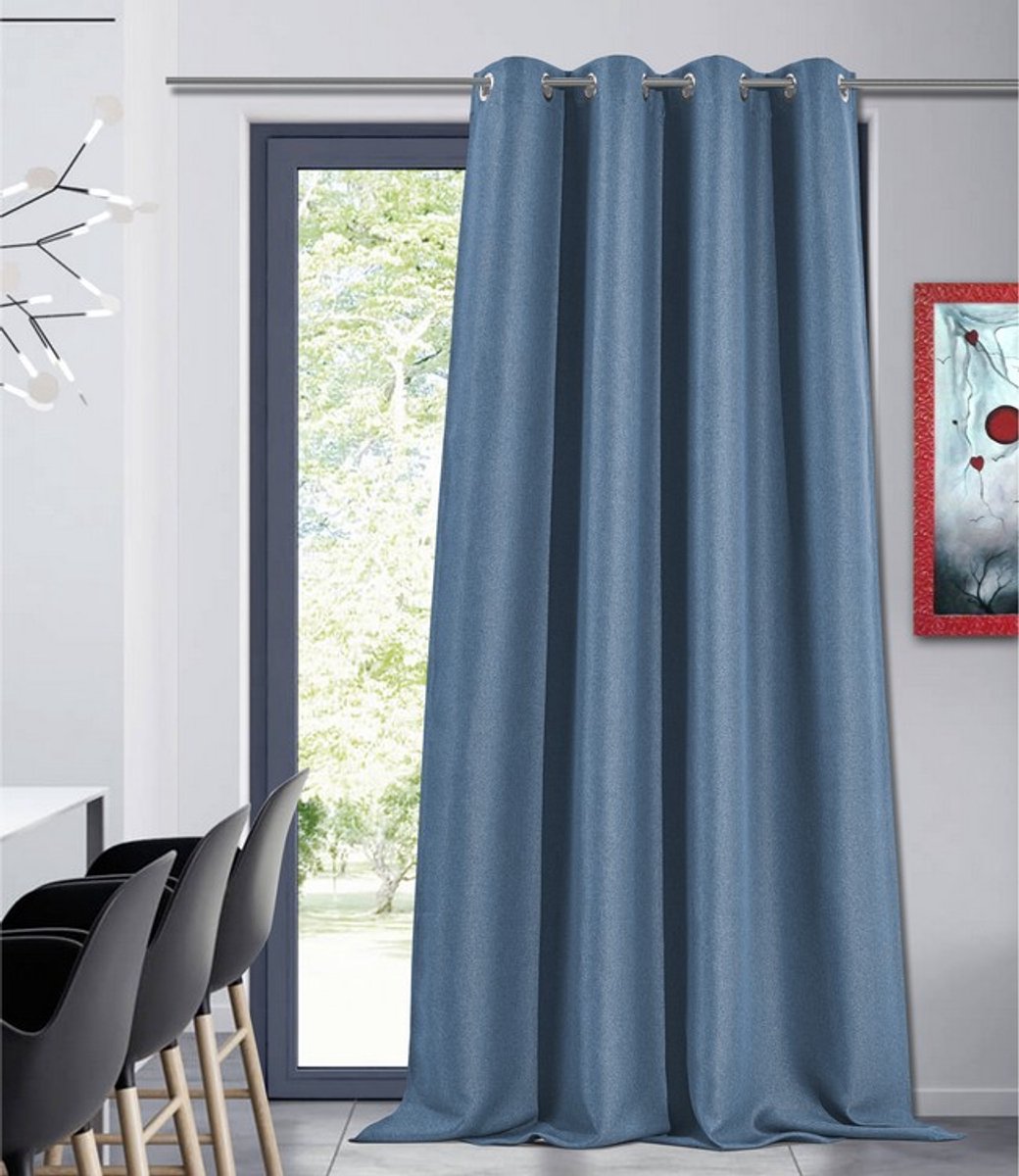 Home Style Bruno Kant-en-Klaar Gordijn Marineblauw | 135x260 cm | Verduisterend | Met Ringen | 100% Polyester 320 g/m² | Per Stuk