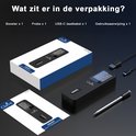 Claire F3 Pro smart vleesthermometer, verpakking, meetsonde en USB-C oplaadkabel.