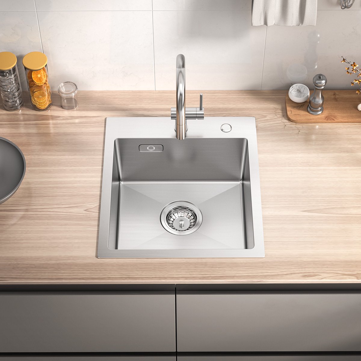 SOFETIY MAX Spoelbak voor keuken 40x45 cm - Gootsteen Roestvrijstalen voor Kasten van 40 cm - Spoelbak met Afvoerzeefje