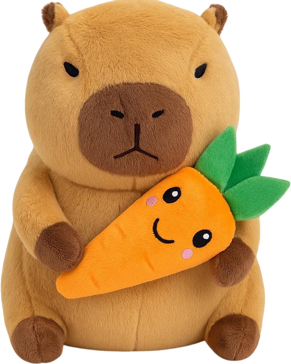 Topknuffels® - Capibara met Wortel Pluche Knuffel 25 cm - Grote Capybara Knuffels - Knuffeldier Knuffelvriend - Speelgoed Kawaii Kussen - TikTok Plush Toy