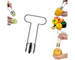 Rode paprika zaadverwijderaar - 16×3,5×3,5 cm - Fruitontpitmachine van roestvrij staal - 2025 Nieuw appel zaaigereedschap - Keukengadget voor het verwijderen van de kern van fruit en groenten - Zilver (1 stuk)
