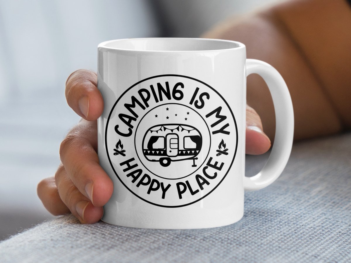 Camping Is My Happy Place Mok, Camper Mok, Outdoor Avontuur Mok, Geschenk voor Kampeerliefhebbers, Kamperen Mok, Vakantie Mok