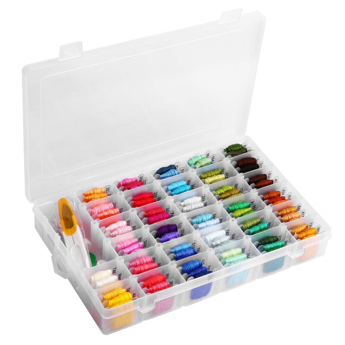TOVBMUP 96 Kleuren Pluizenverwijderaar - Stickgaren Set met Organizer Doos - Geschikt voor Borduren en Kreuzstich - Polyester Draad - 28x18x4cm - Compleet Naai- en Handwerkpakket