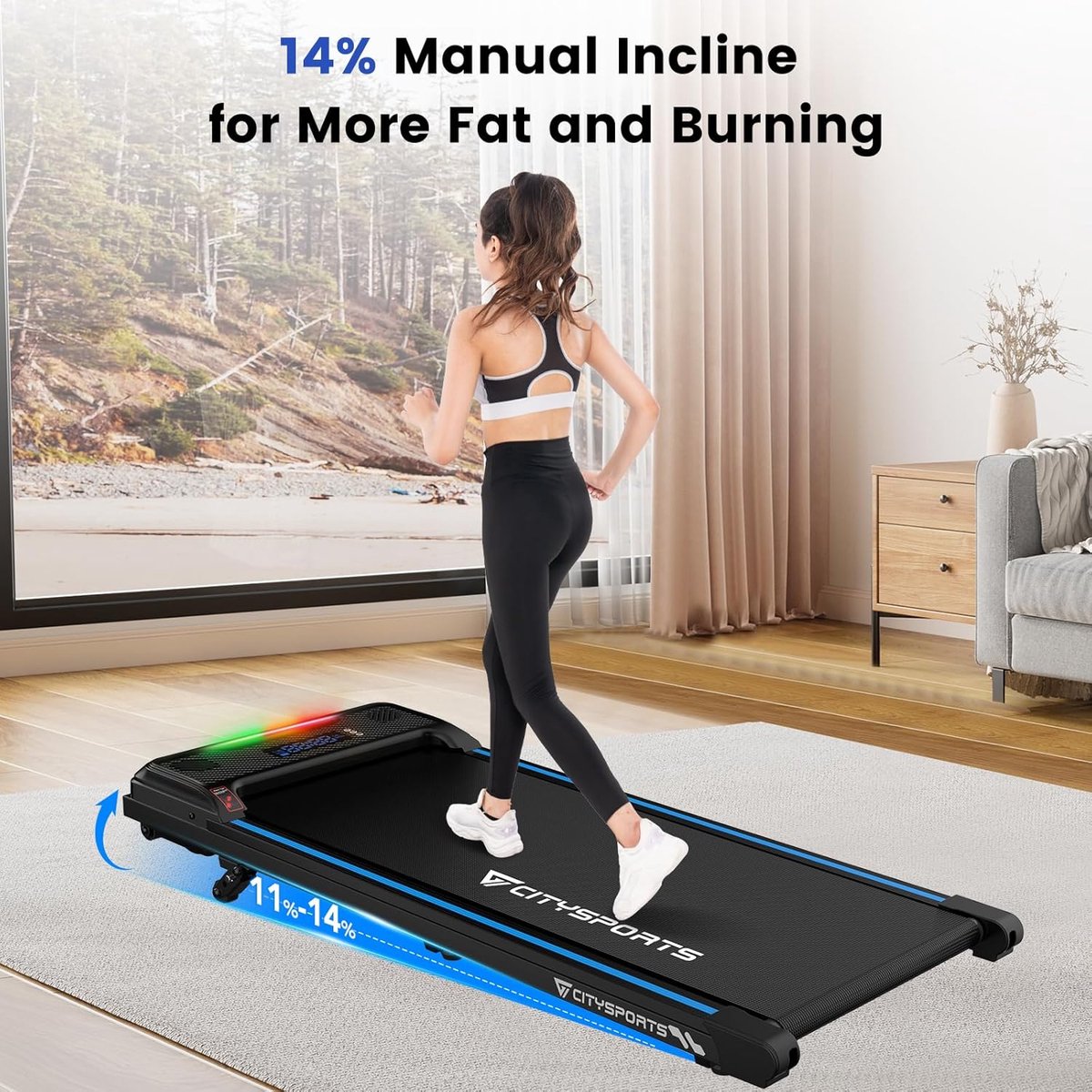 Afbeelding 3 van CITYSPORTS Loopband - Wandelband - Elektrisch Loopband - Fitness - Walking Pad - 1~6km/h - 120KG - Incl. Afstandsbediening