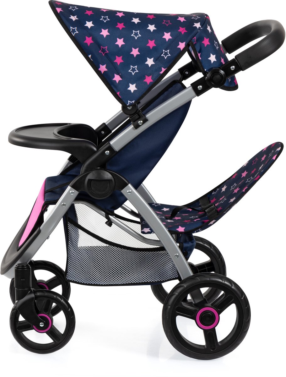 Bayer Design Twin Xeo Tweeling Poppenwagen met Verstelbare Duwstang