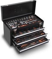Gereedschapskoffer Gevuld – 92-delig – 3 Lades – Inclusief Complete Doppenset – Afsluitbaar / Met Slot | Centurius