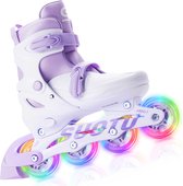 Suotu Skeelers - Inlineskates Verstelbaar - Skeelers meisjes en jongens - Maat: EUR 28-31 - Lichtgevende wielen - Paars/Wit - S