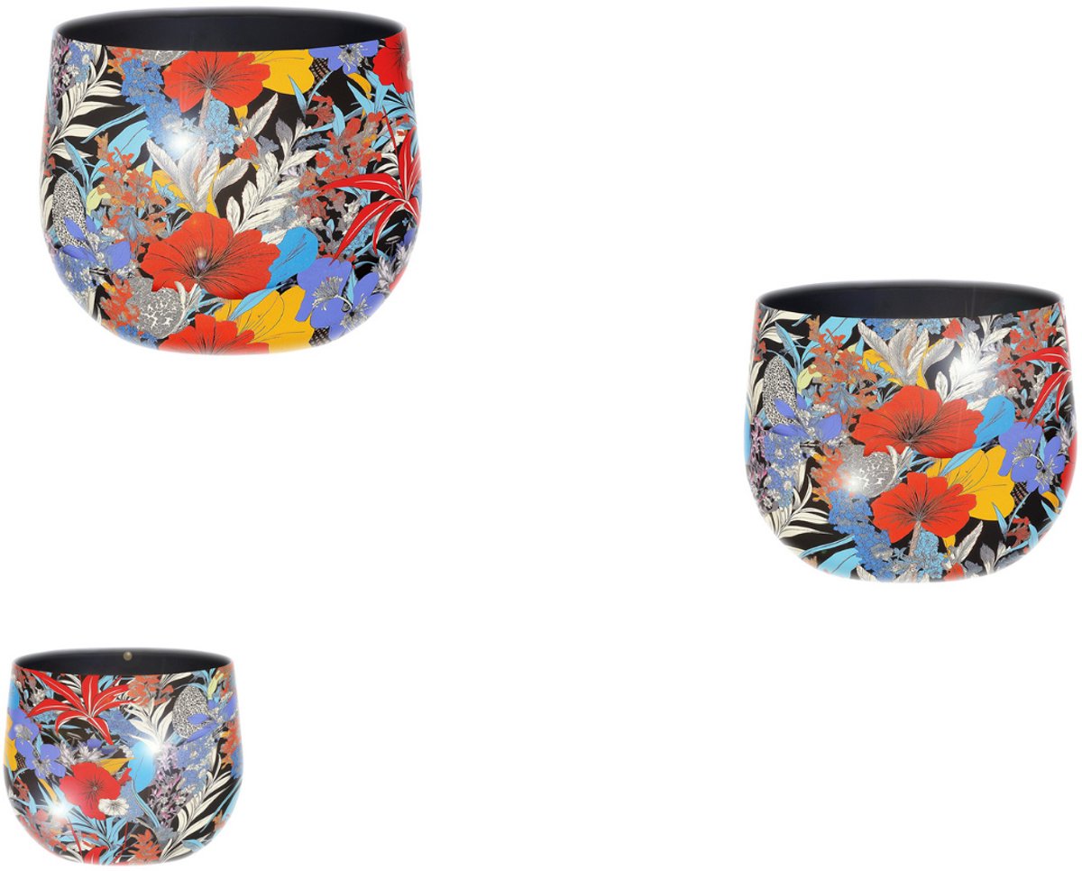 by Mooss - Bloempot - Planter - Floral - Epoxy - M Ø 13 x 11 - S Ø 11.5 x 8.5 - XS Ø 8.5 x 6.5 cm - Set van 3 - Blauw - Handgemaakt - Metaal - Trendy - Hip - Metallic - Highlight - Bloemen