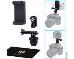 Flitsschoen (Hotshoe) Adapterset compatibel met Smartphone, Actiecamera naar de flitsbevestiging van uw DSLR-camera – neem uw fotoshoot op of gebruik telefoon-apps voor verlichting