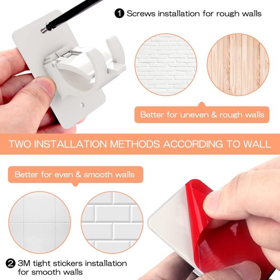 Pack of 4 Curtain Rod Holders - No Drilling - Self-Adhesive - Universal - Nail Free - Adjustable Plastic Curtain Rods - White van Merkloos	 — afbeelding 2